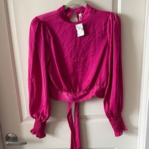 Glam Fuchsia Blouse with Tie Detail